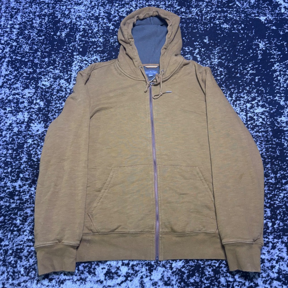 LL Bean Signature Heavyweight Full Zip Waffle Lined Hoodie Mustard Brown Mens L